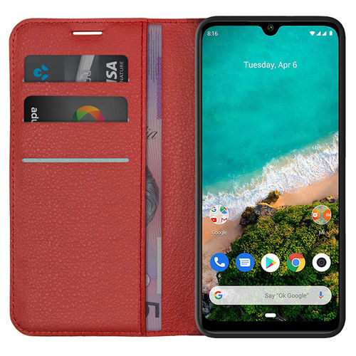 Leather Wallet Case & Card Holder Pouch for Xiaomi Mi A3 - Red